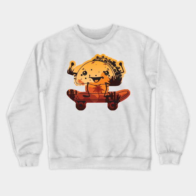 Taco Skateboarder Crewneck Sweatshirt by Sunil Belidon